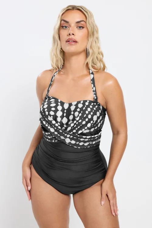 Yours Curve Black Crossover Spot Print Swimsuit - Size 14 Image 4