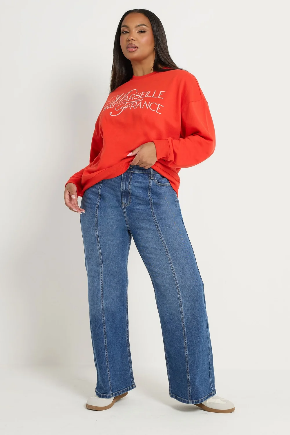 Yours Curve Blue Front Seam Wide Leg Jeans - 28 Image 2