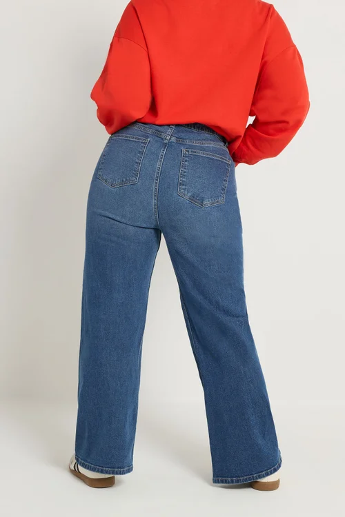 Yours Curve Blue Front Seam Wide Leg Jeans - 28 Image 3