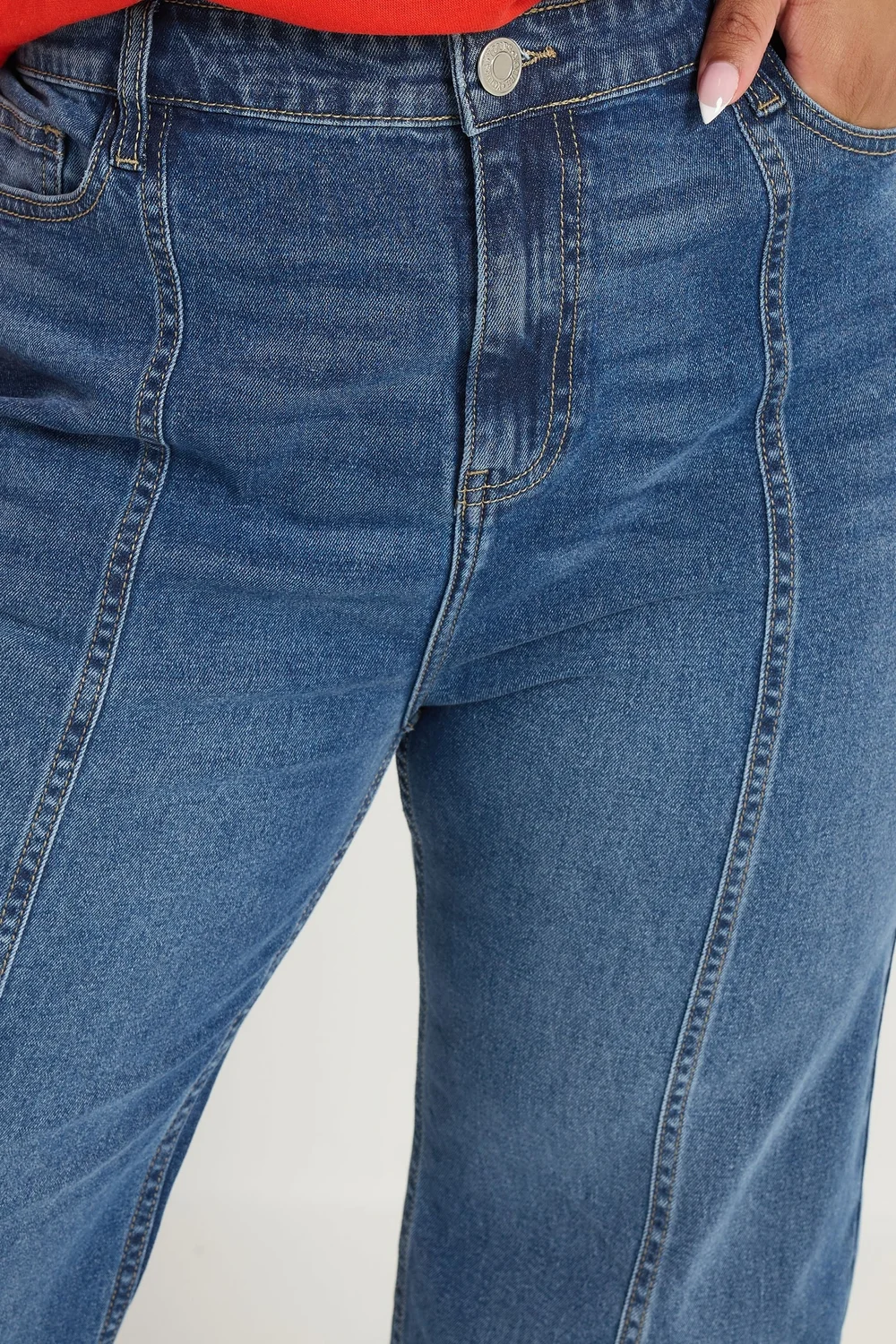 Yours Curve Blue Front Seam Wide Leg Jeans - 28 Image 4
