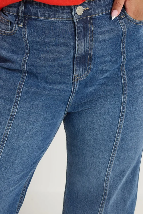 Yours Curve Blue Front Seam Wide Leg Jeans - 28 Image 4