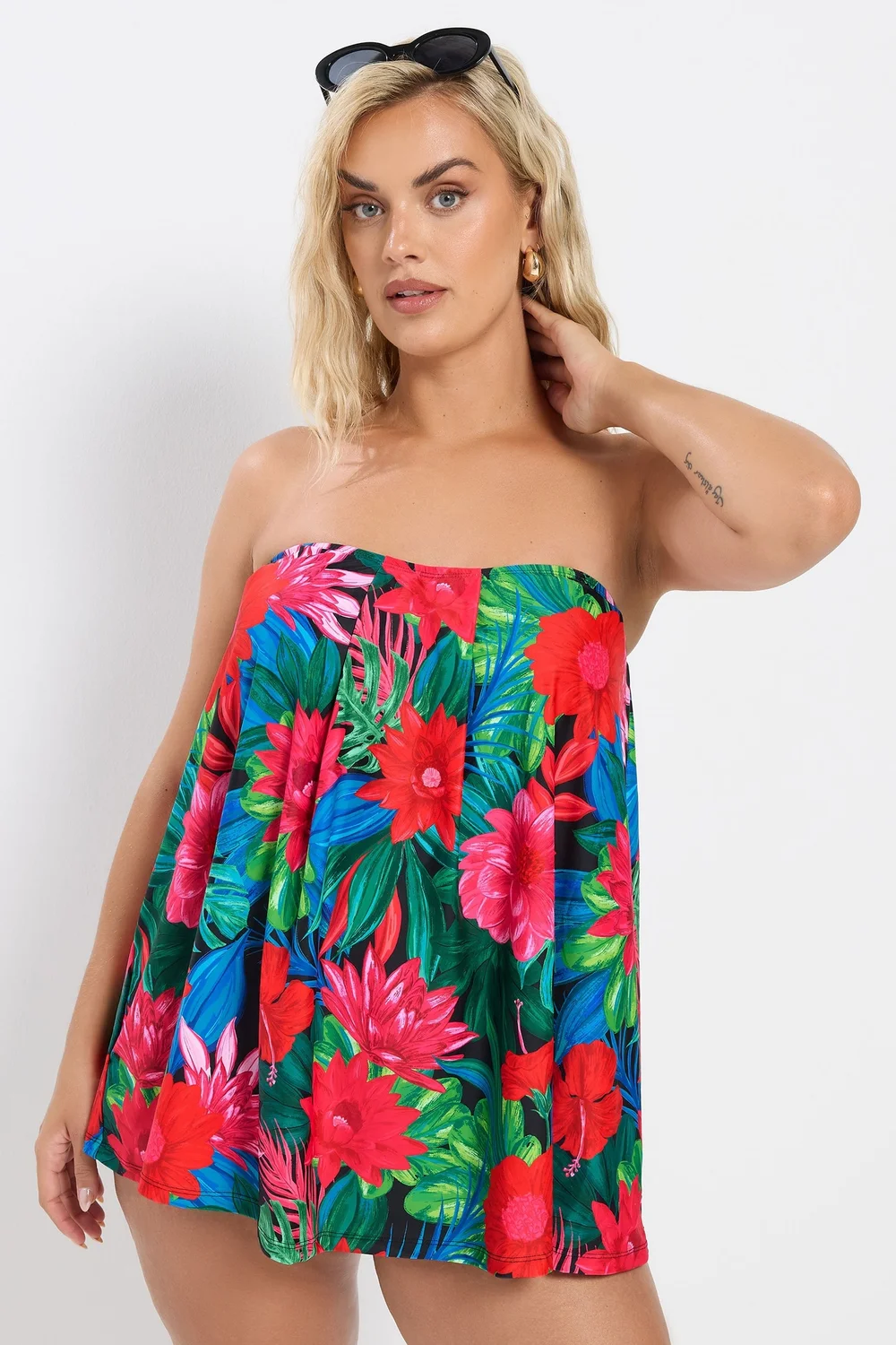 Yours Curve Black Tropical Print Tankini Top - Size 16 Image 3