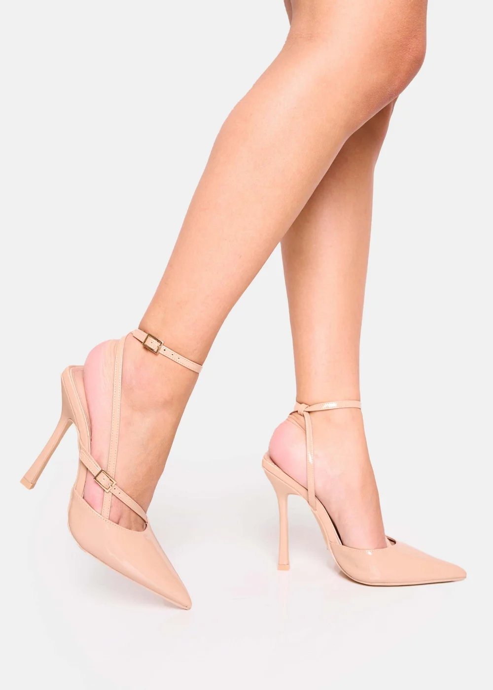 Public Desire Idol Nude Patent Buckle Strappy Detail Stiletto Court High Heels - 5 Image 2