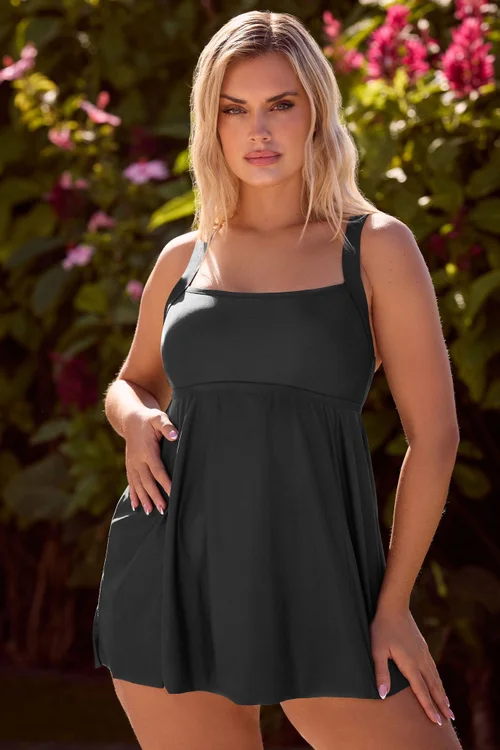 Yours Curve Black Tummy Control Swim Dress - Size 22 Image 1