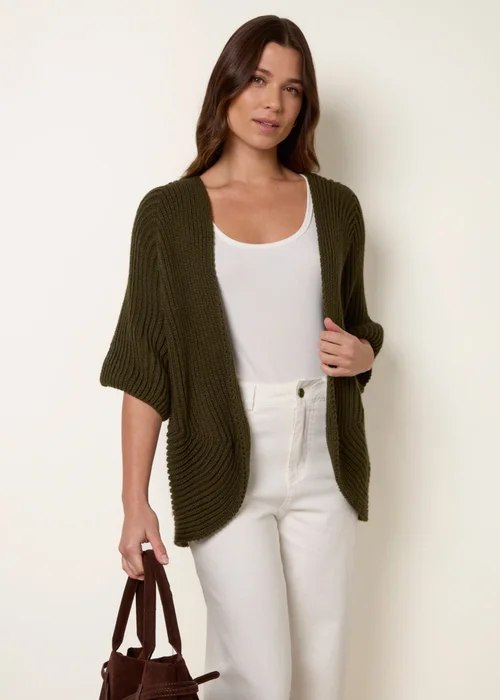 Blue Vanilla Khaki Pointelle Knit Cardigan - M/L Image 1