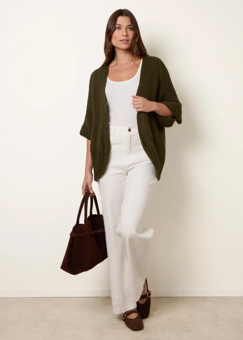 Blue Vanilla Khaki Pointelle Knit Cardigan - M/L Image 2