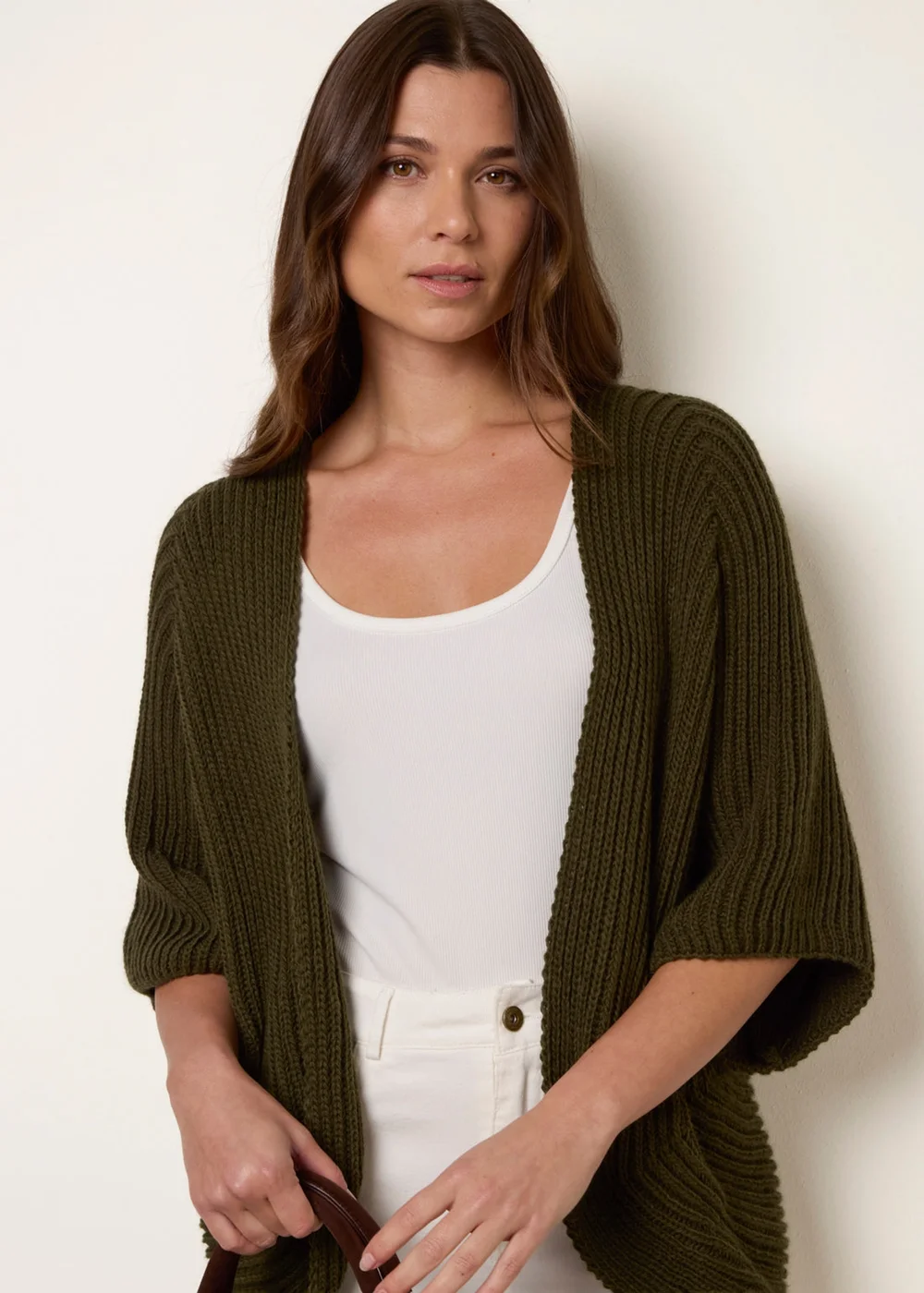 Blue Vanilla Khaki Pointelle Knit Cardigan - M/L Image 3
