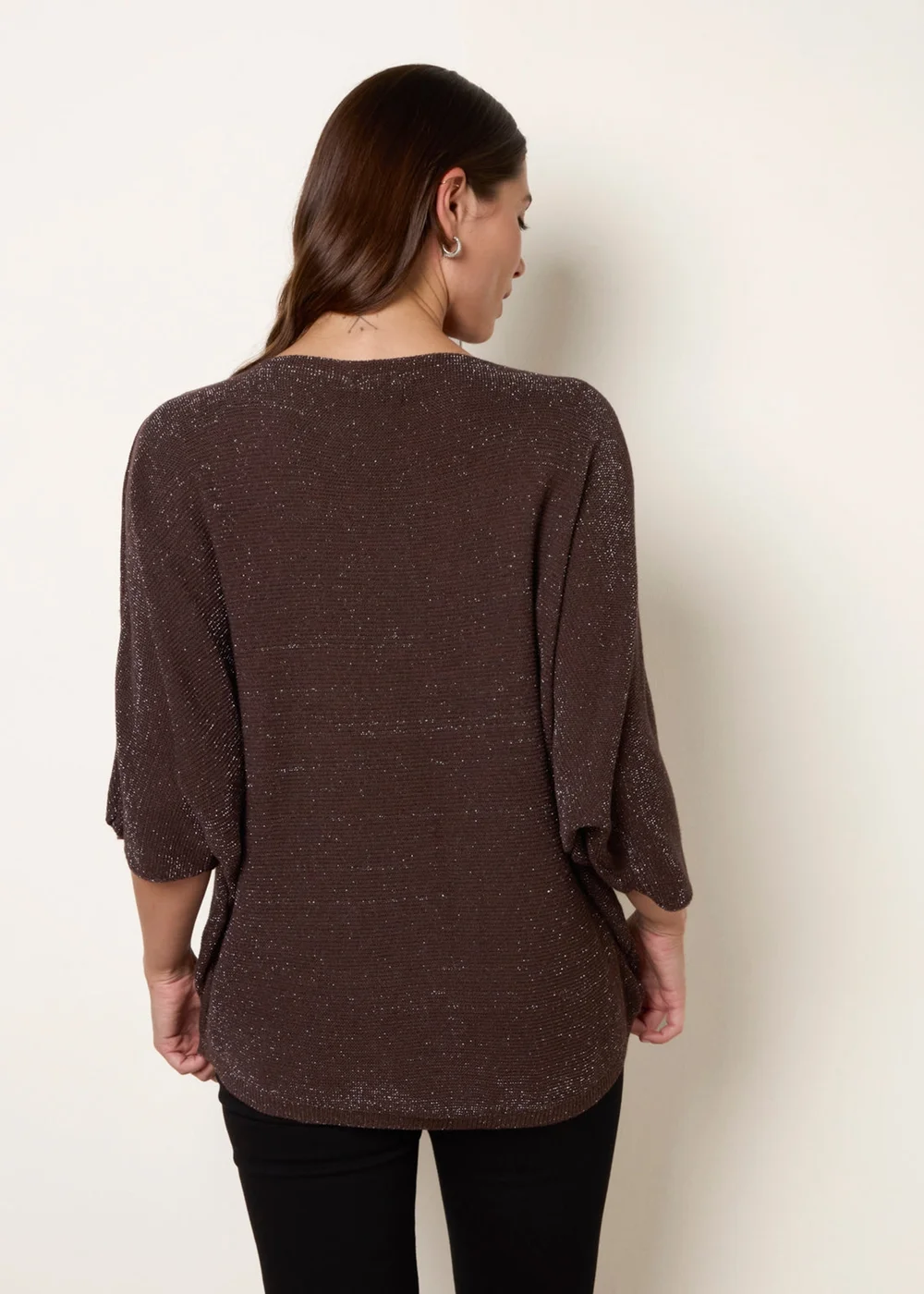Blue Vanilla Brown Metallic V Neck Knitted Ripple Jumper - One Size Image 4