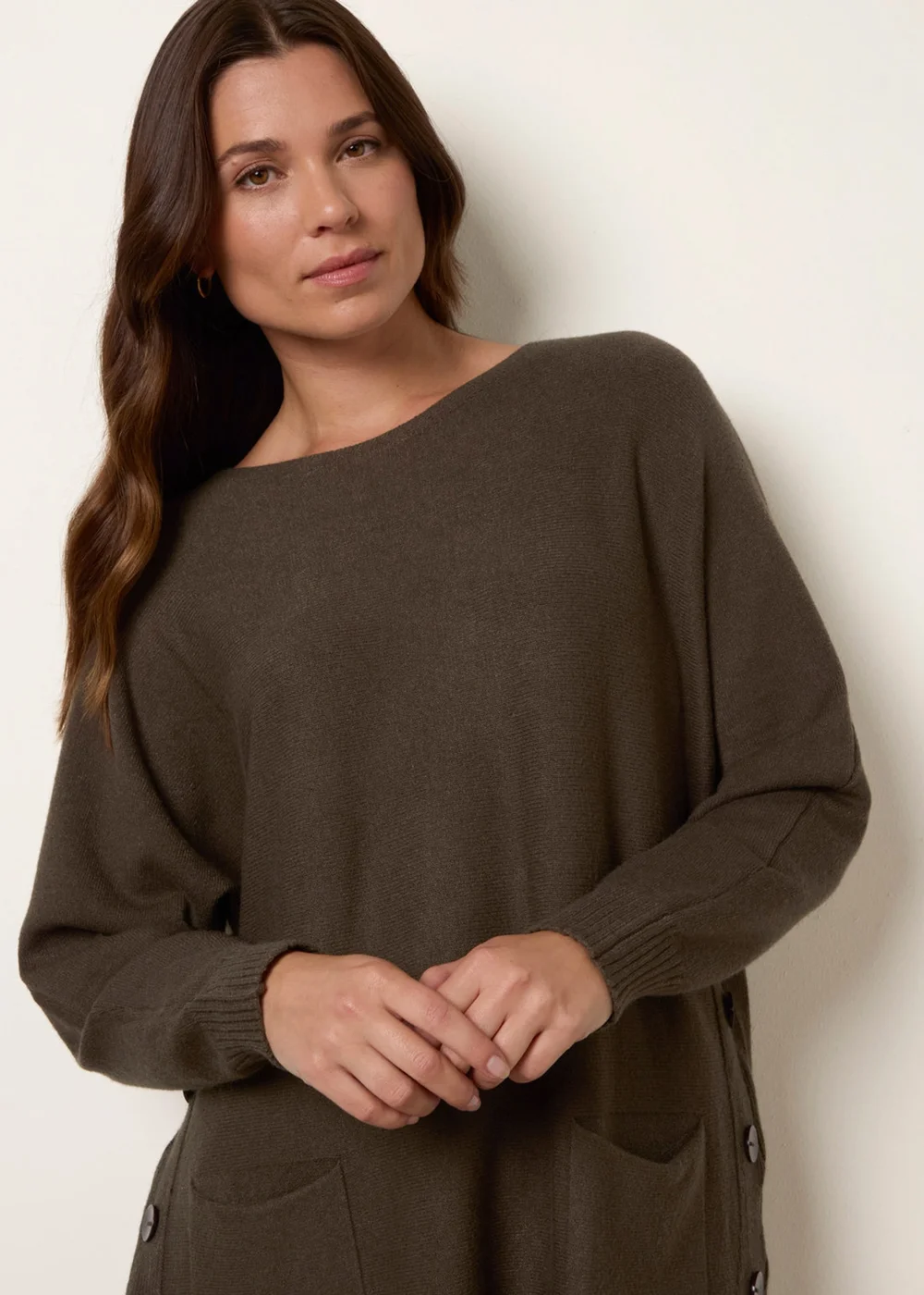 Blue Vanilla Khaki Pocket Slash Neck Jumper - One Size Image 3