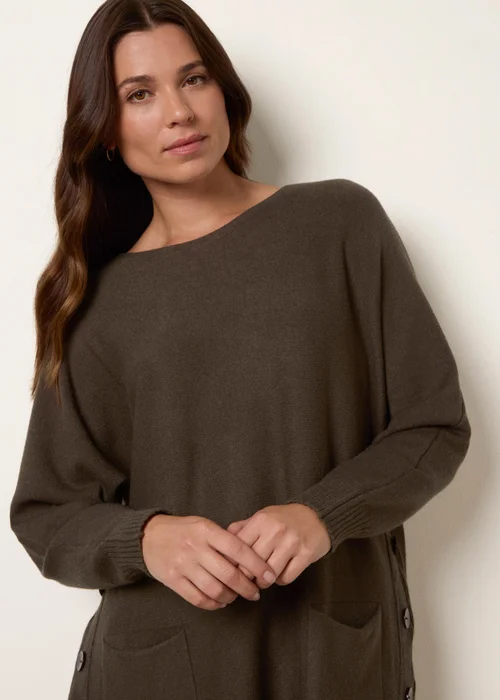Blue Vanilla Khaki Pocket Slash Neck Jumper - One Size Image 3
