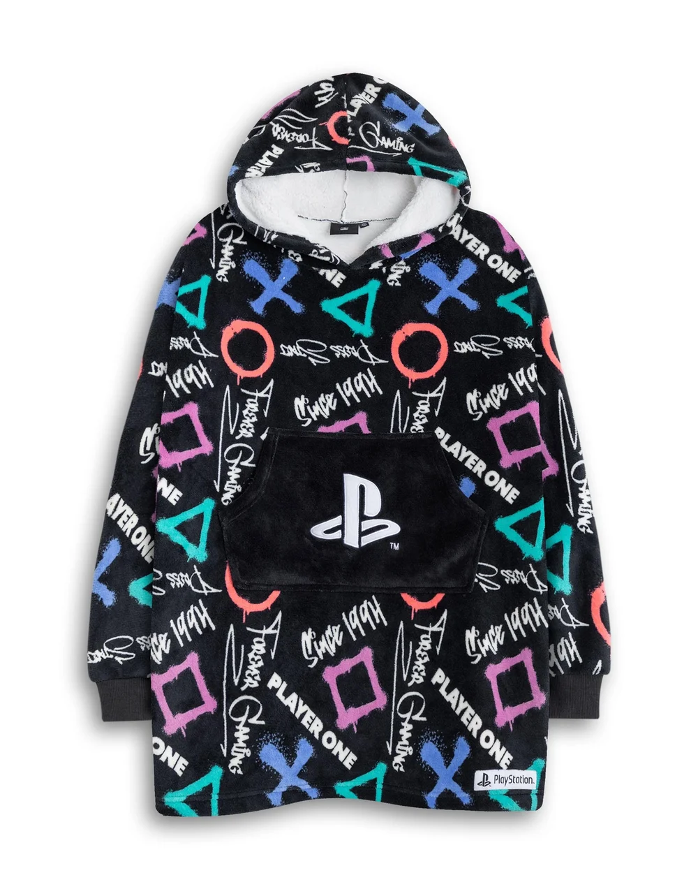 Vanilla Underground PlayStation Kids Black With Colorful Graphics Blanket Hoodie - One Size Image 1