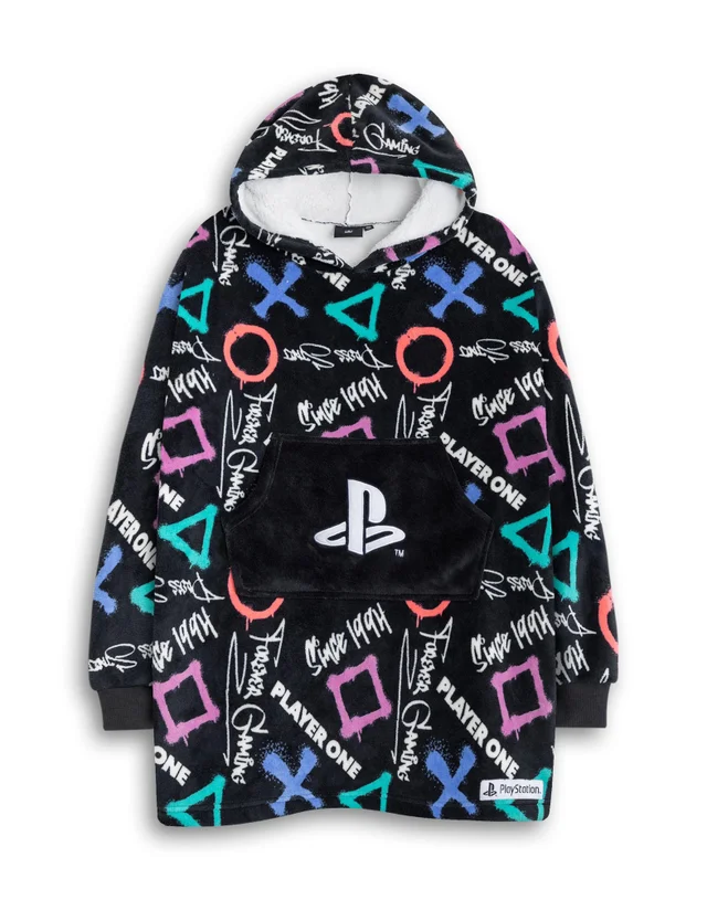 Vanilla Underground PlayStation Kids Black With Colorful Graphics Blanket Hoodie