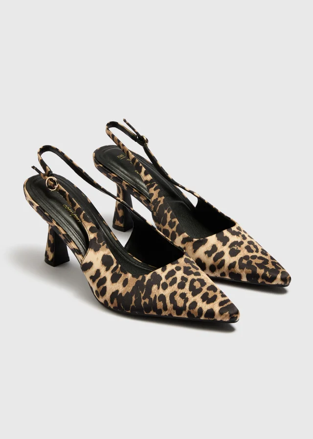 Beige Leopard Sling Back Kitten Heels