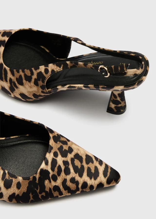Beige Leopard Sling Back Kitten Heels
