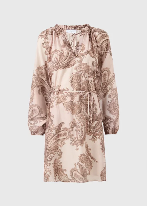 Nude Pink Paisley Tie Neck Mini Shirt Dress - 20 Image 4