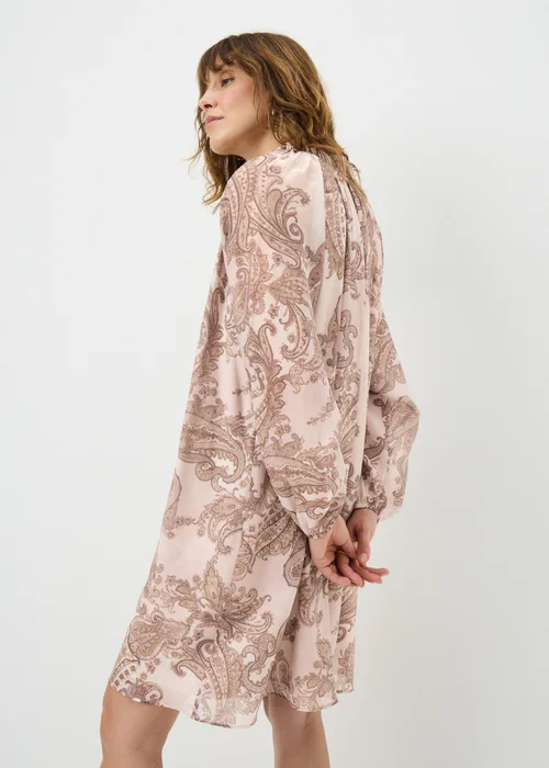 Nude Pink Paisley Tie Neck Mini Shirt Dress - 20 Image 3