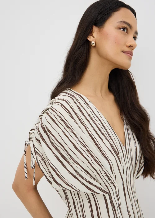 Cream Stripe Cinched Waist Midaxi Dress - 16 Image 1