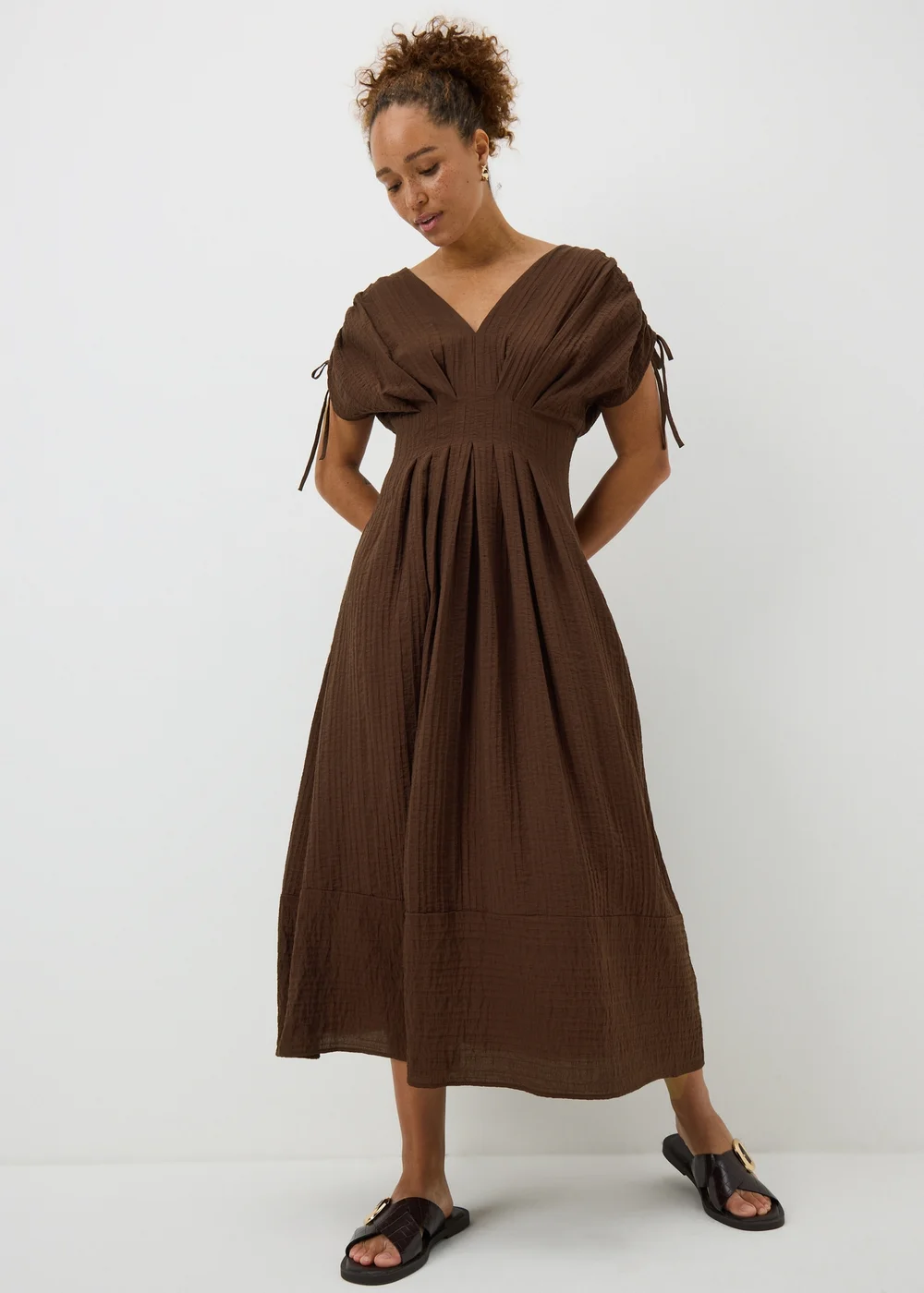 Chocolate Brown Textured Cinched Waist Midaxi Dress - 8 | Matalan Chocolate Brown Textured Cinched Waist Midaxi Dress - 8 | Matalan