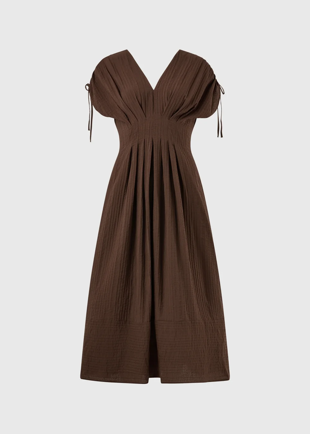 Chocolate Brown Textured Cinched Waist Midaxi Dress - 8 Image 3