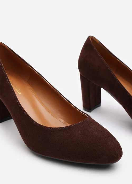 Where's That From Wide-Fit Livia Brown Faux Suede Mid Block Heel - Size 7 Image 4