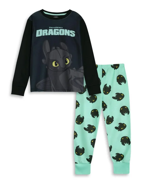 Vanilla Underground How to Train Your Dragon Kids Black Long Pyjama Set (Age 3-12 Yrs) - Age 9-10 Years Image 1