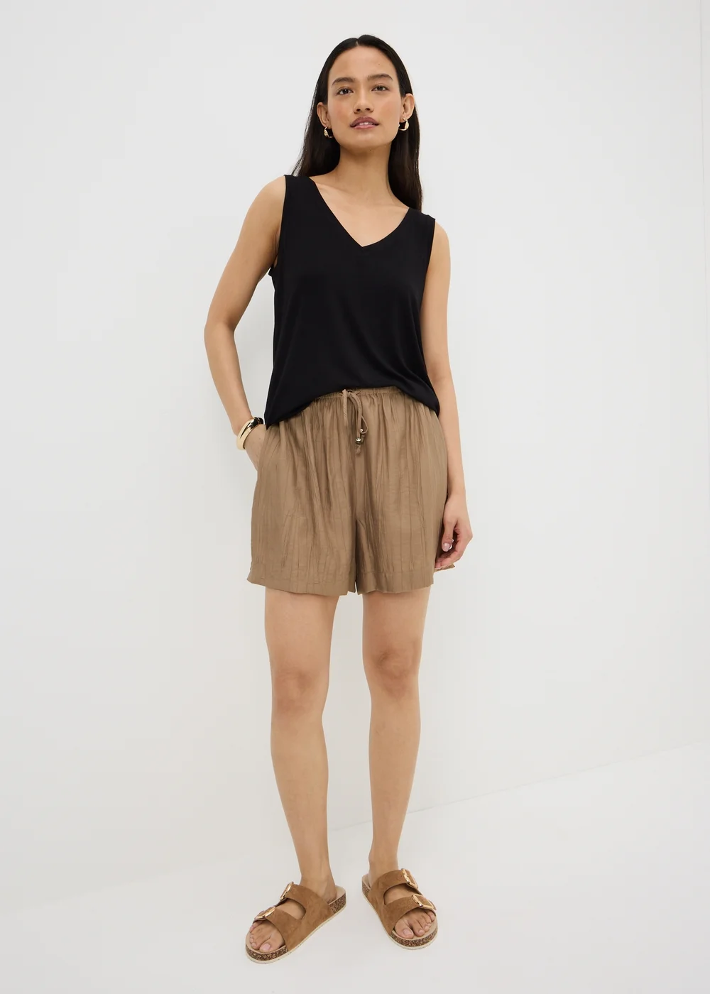 Caramel Crinkle Textured Shorts - 22 Image 1