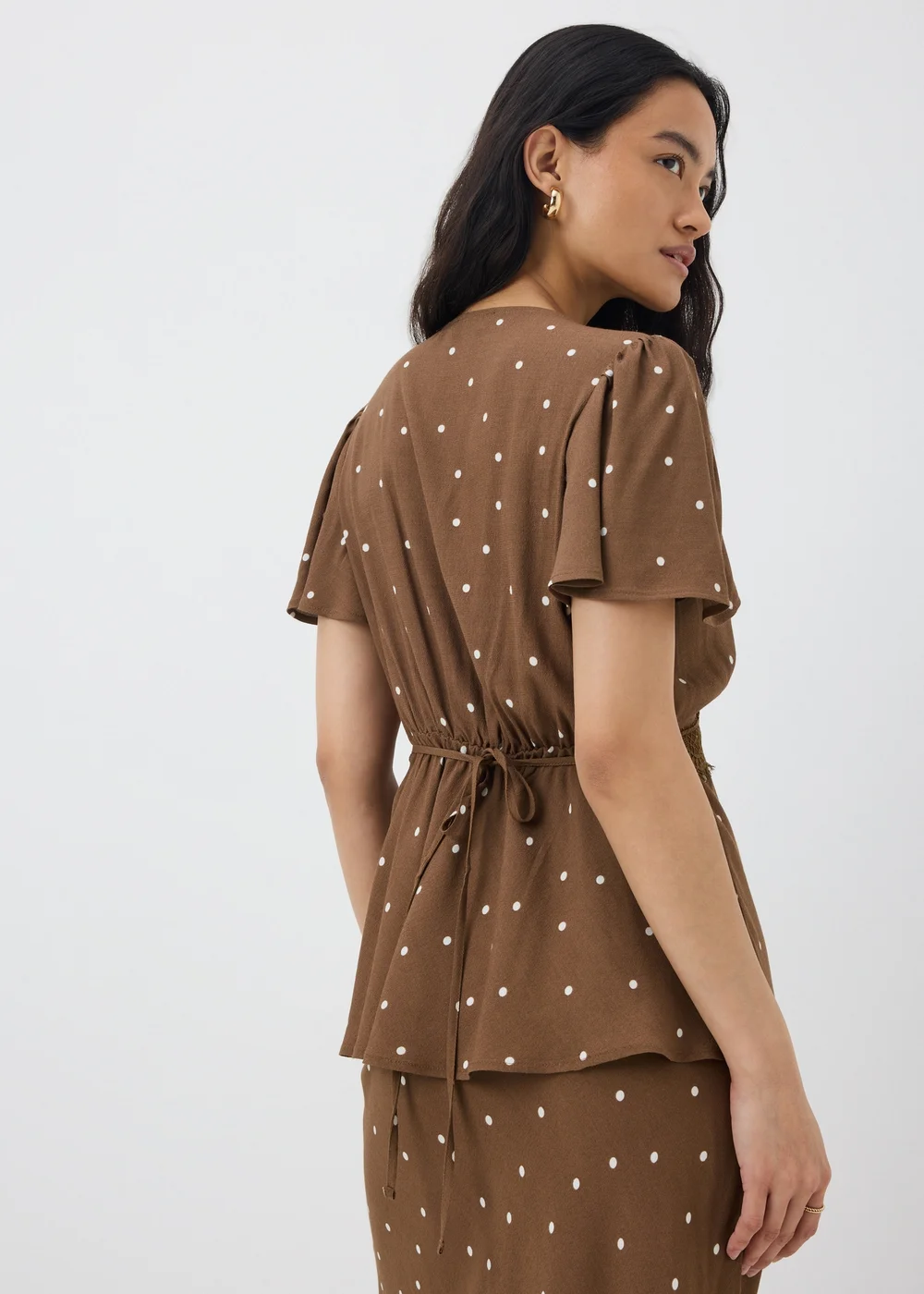 Chocolate Brown Spot Lace Trim Co Ord Tea Top - 8 Image 2