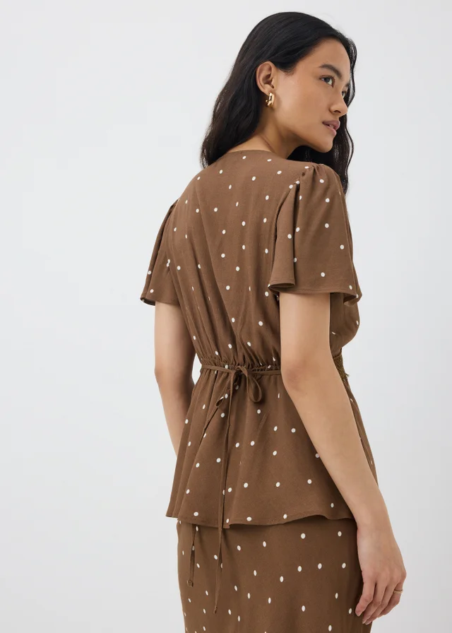 Chocolate Brown Spot Lace Trim Co Ord Tea Top
