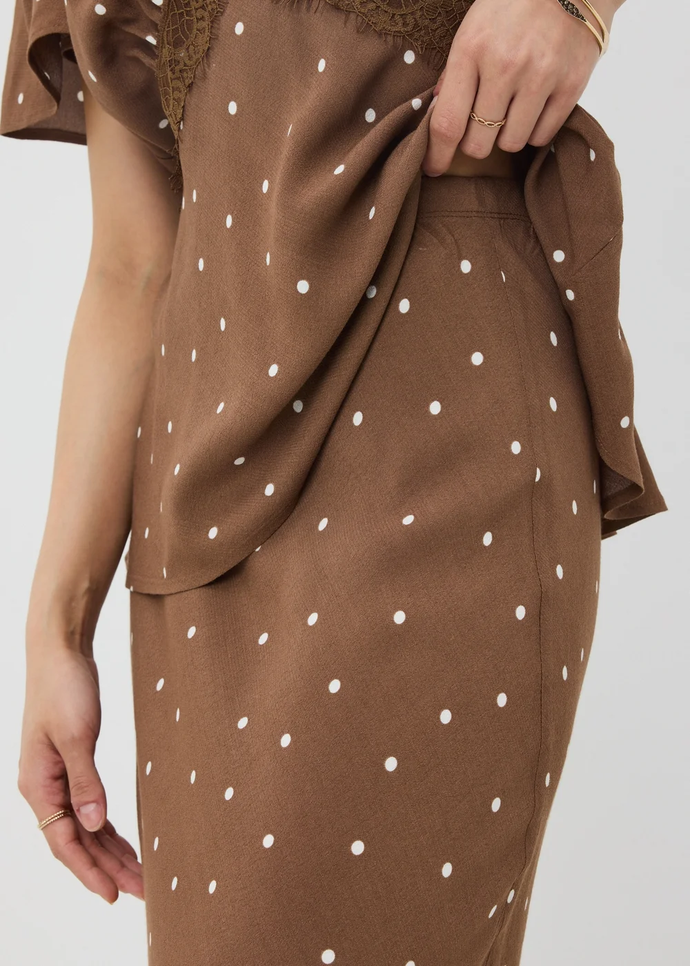 Chocolate Brown Spot Midaxi Co Ord Skirt - 8 Image 3