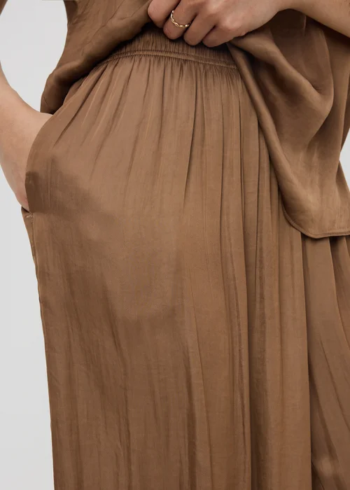 Chocolate Brown Satin Wide Leg Co Ord Trousers - 8 S Image 3