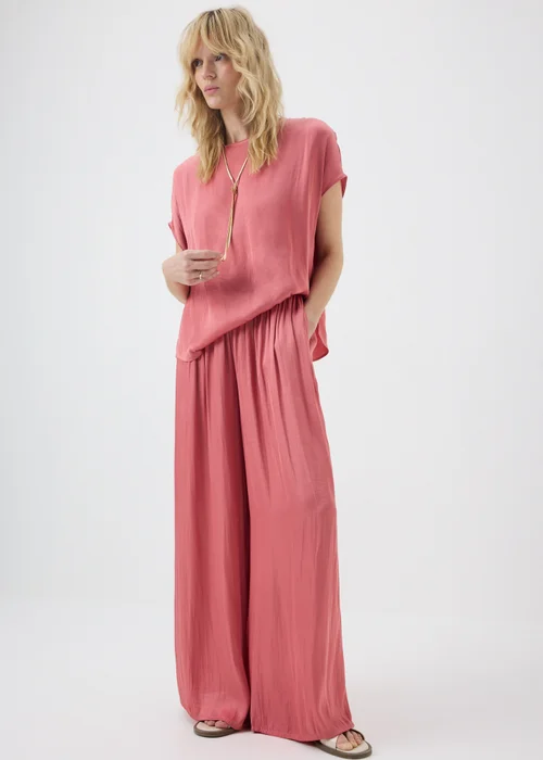 Pink Satin Wide Leg Co Ord Trousers - 8 L Image 1