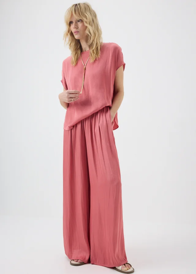 Pink Satin Wide Leg Co Ord Trousers