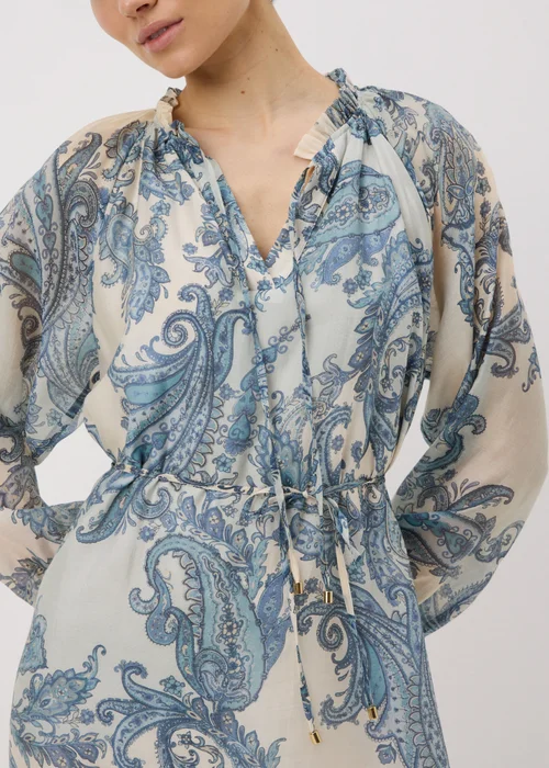 Blue Paisley Tie Neck Mini Shirt Dress - 16 Image 3