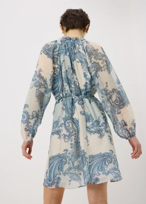 Blue Paisley Tie Neck Mini Shirt Dress - 16 Image 2