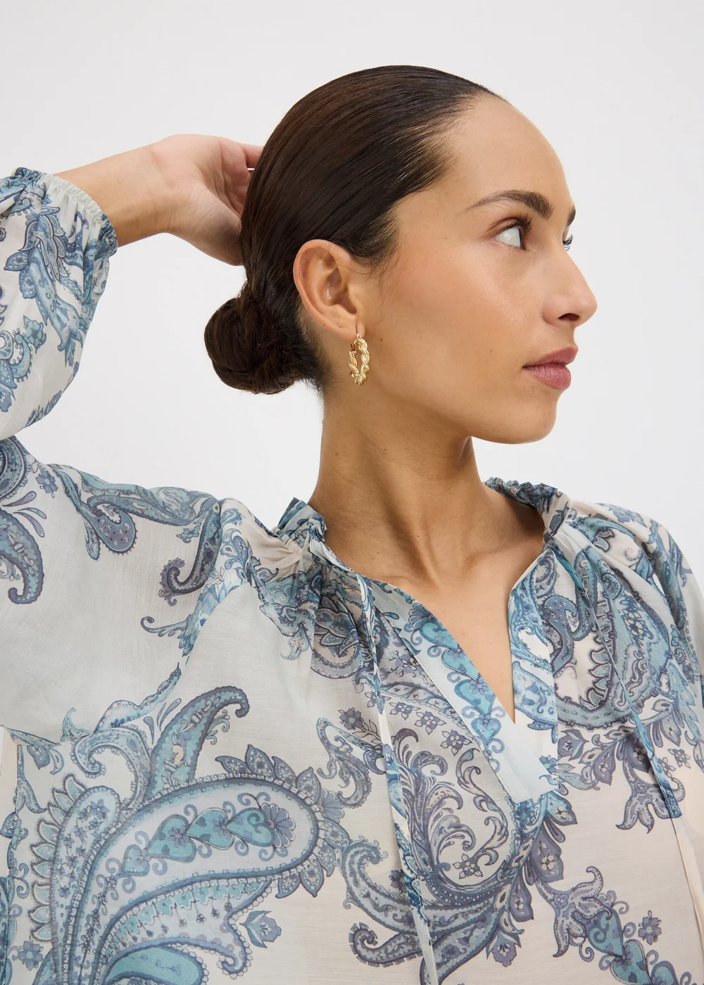 Blue Paisley Tie Neck Co Ord Blouse - 10 Image 3