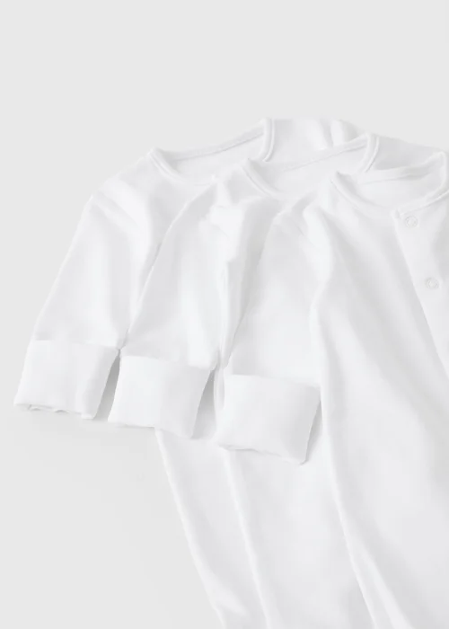 3 Pack Baby White Plain Sleepsuits (0-23mths) - First Size Image 2