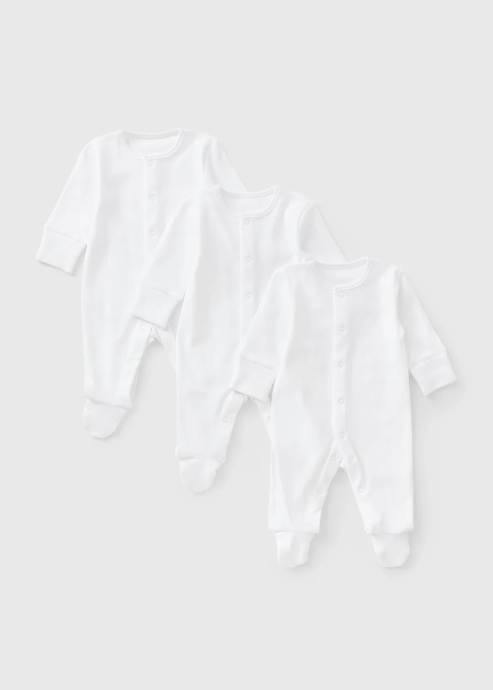 3 Pack Baby White Plain Sleepsuits (0-23mths) - First Size Image 1