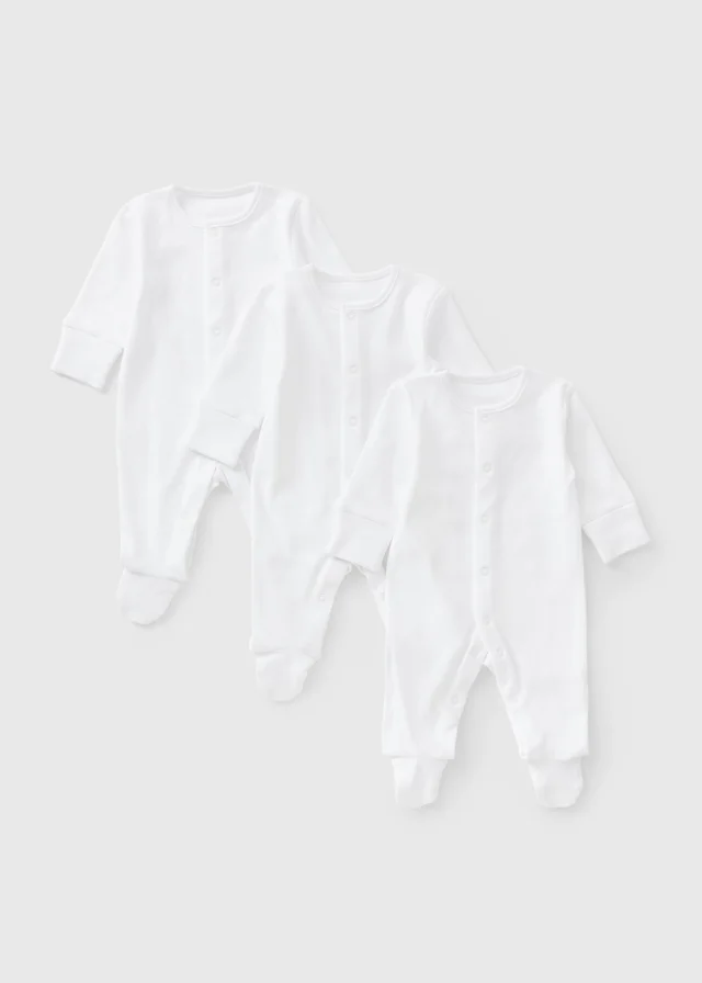 3 Pack Baby White Plain Sleepsuits (0-23mths)