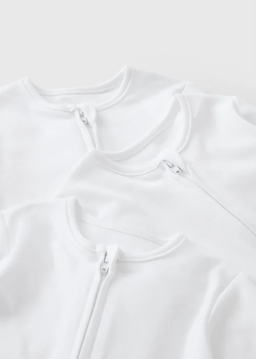 3 Pack Baby White Plain Zip Up Sleepsuits (0-23mths) - 6-9 months Image 2