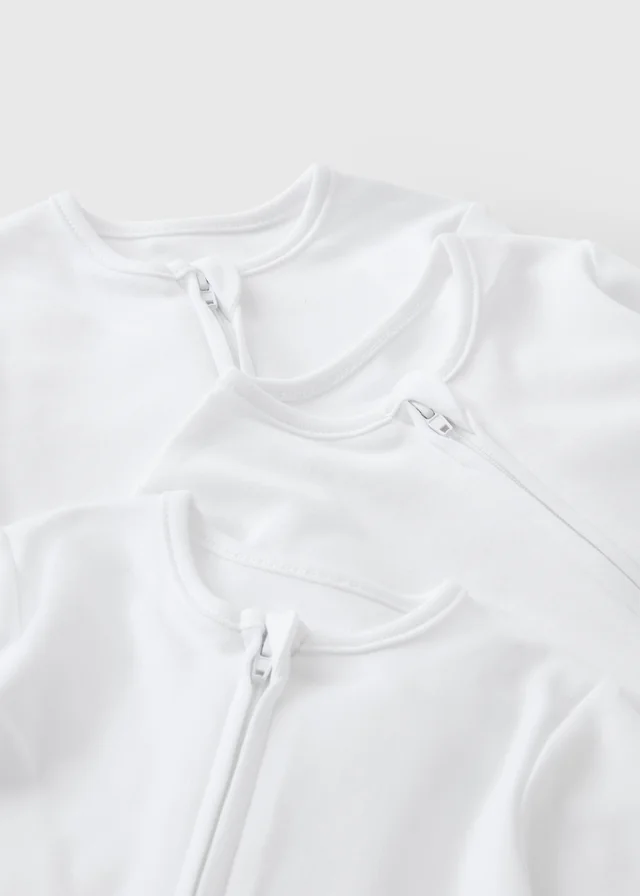 3 Pack Baby White Plain Zip Up Sleepsuits (0-23mths)