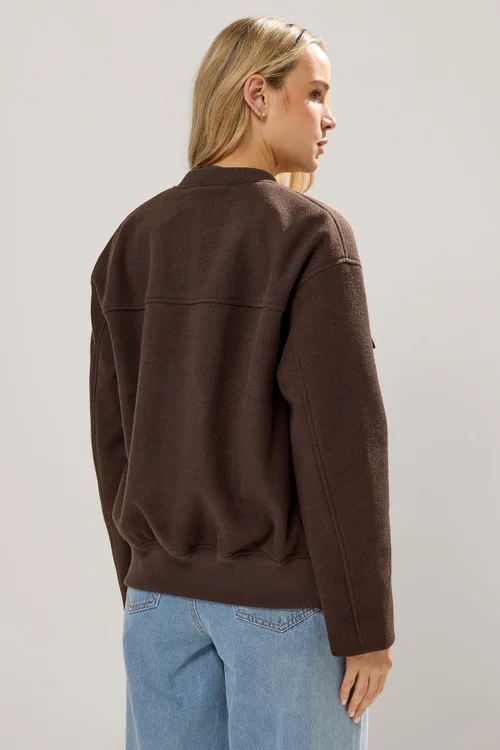 Long Tall Sally Chocolate Brown Brushed Pocket Bomber Jacket - 20 Image 4