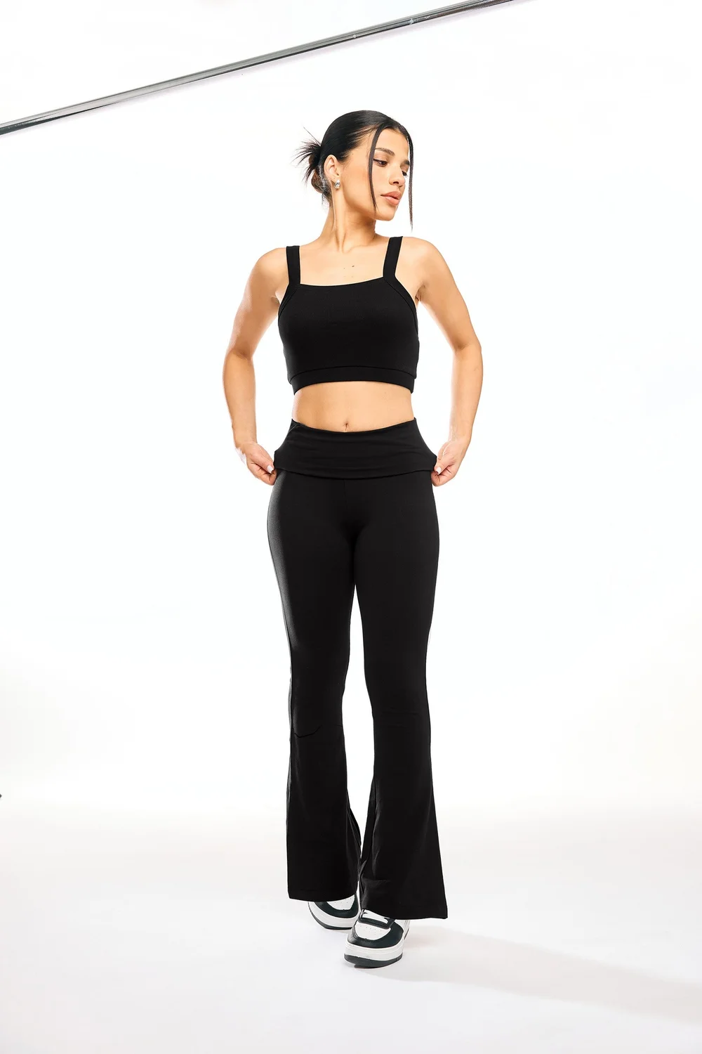 PixieGirl Petite Black Fold Over Waist Flared Leggings - 8 Image 1