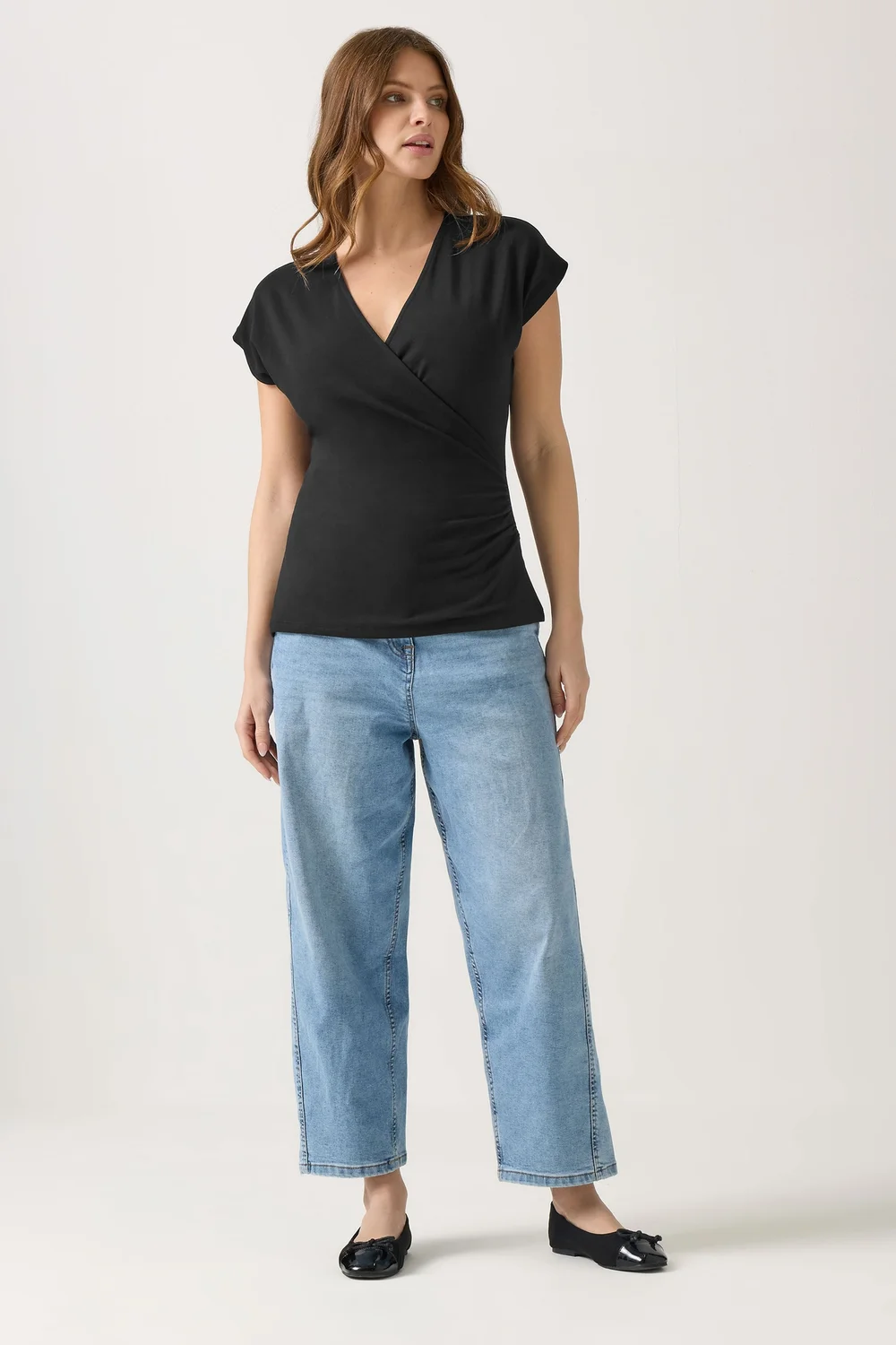 M&Co Black Short Sleeve Wrap Top - 26-28 Image 2