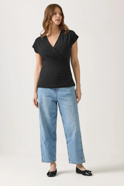 M&Co Black Short Sleeve Wrap Top - 26-28 Image 2