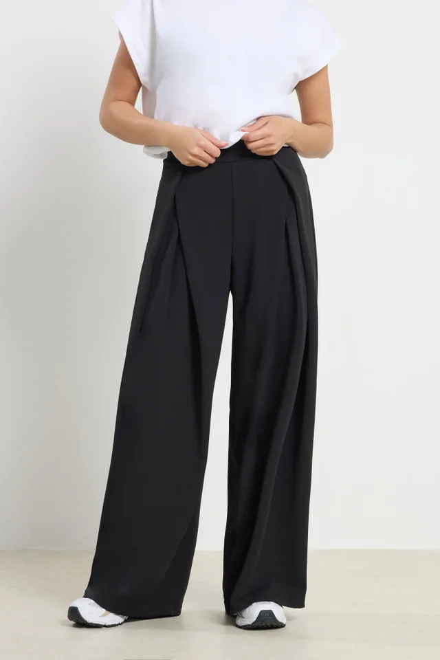 PixieGirl Petite Black Wrap Pleated Wide Leg Trousers
