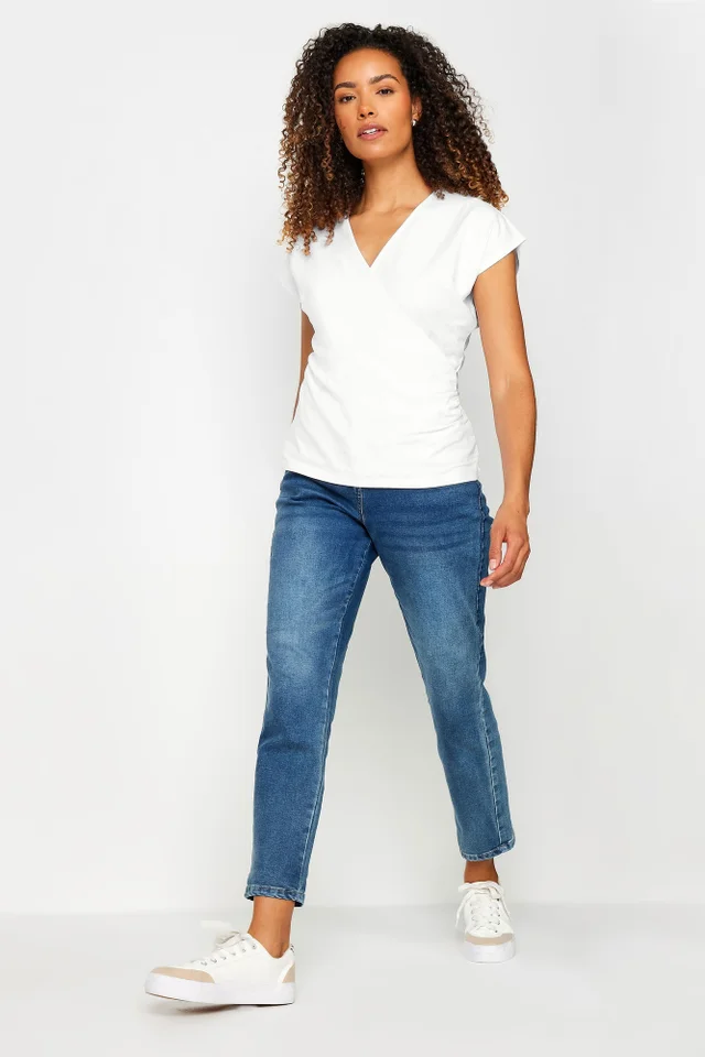 M&Co White Short Sleeve Wrap Top