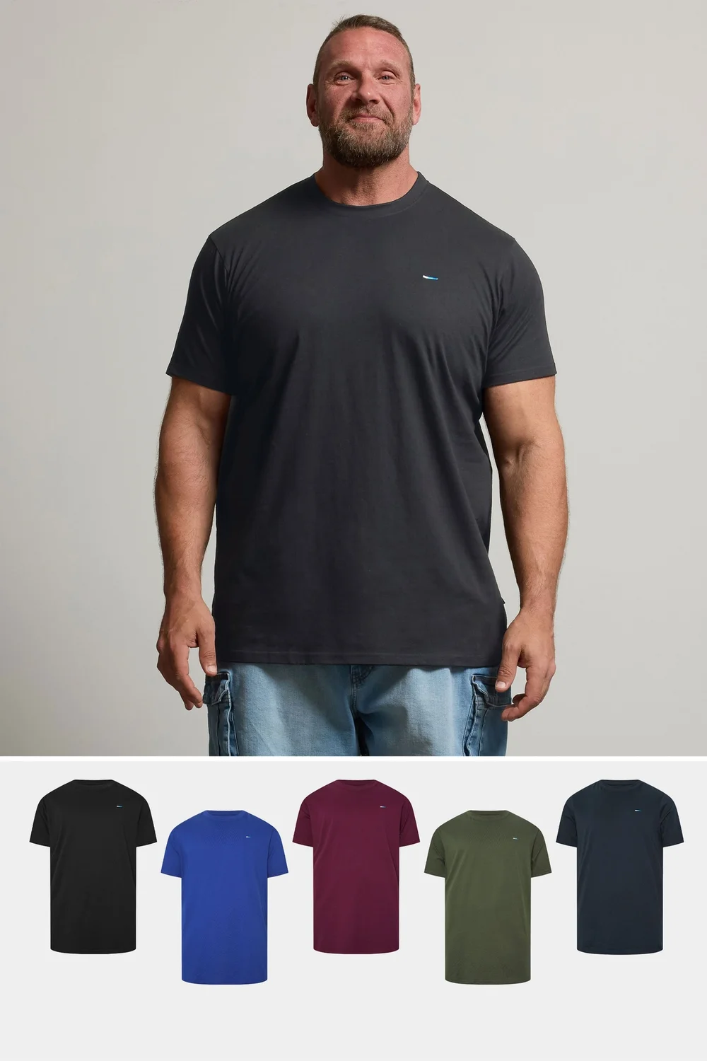BadRhino Black/Blue/Red/Green/Navy 5 Pack Extra Long T-Shirts - 4XL Image 1