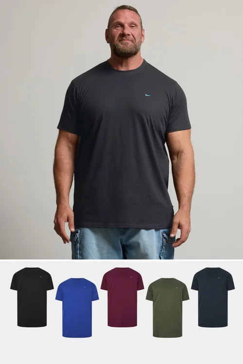 BadRhino Black/Blue/Red/Green/Navy 5 Pack Extra Long T-Shirts - 4XL Image 1