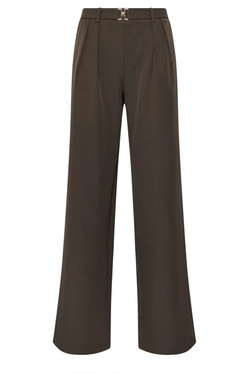 Long Tall Sally Chocolate Brown Buckle Wide Leg Trousers - 12/L36 Image 5