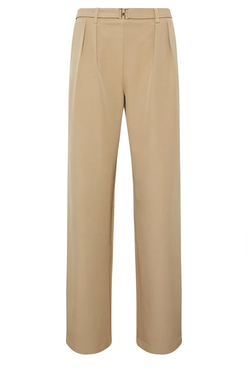 Long Tall Sally Natural Brown Buckle Wide Leg Trousers - Size 14, Leg 36 Image 5